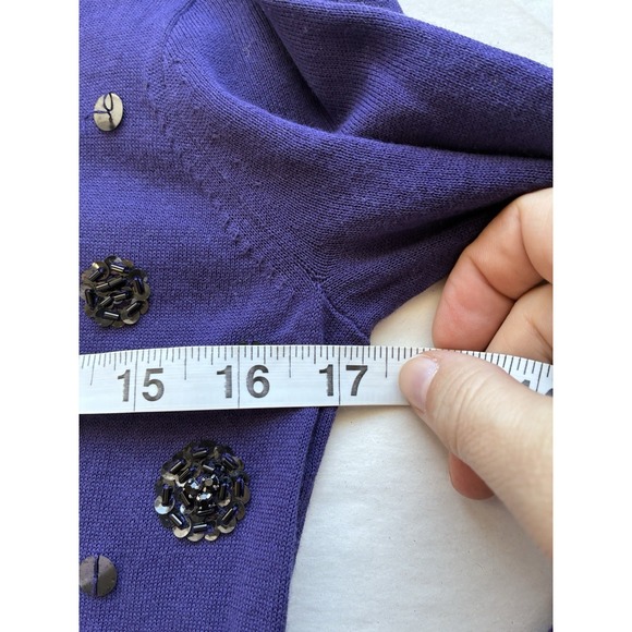 J Crew Embellished Cardigan Sz M Purple 100% Cotton Preppy Knit - Picture 6 of 8